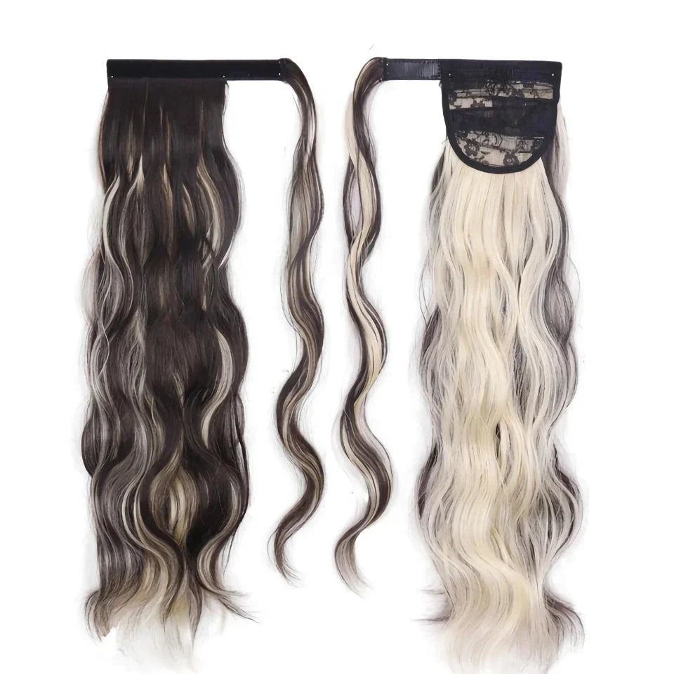 Glamorous blonde wavy clip-in ponytail for a Hollywood-inspired hairstyle