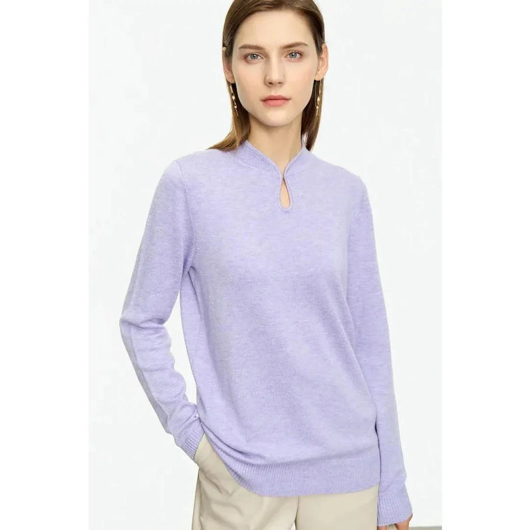 Chic Minimalist U-Collar Long Sleeve Pullover in Green and Purple colors, featuring a unique design and cozy blend of materials.