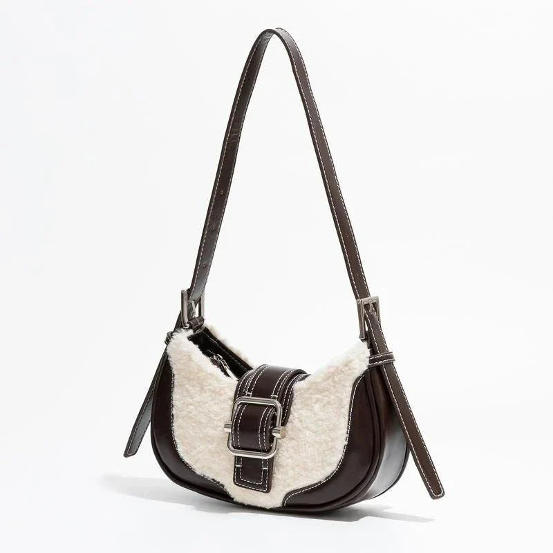 Chic Leather Half Moon Shoulder Hobo Bag - Premium Quality Luxury Handbag with Durable Faux Fur and PU Leather Construction