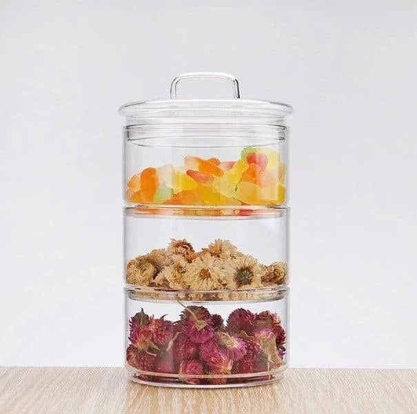 Premium 3-Layer Glass Food Storage Jar with Airtight Bamboo Lid for Storing Dry Goods, Leftovers, and Snacks