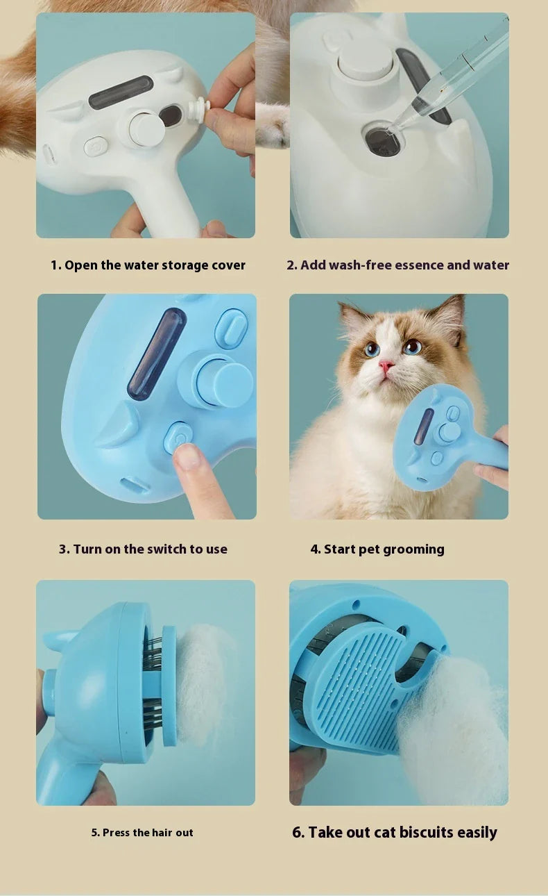 Rechargeable Pet Hair Removal Comb with Spray Cleaner - Effortlessly remove stubborn pet hair and keep your furry friend's coat fresh and healthy.
