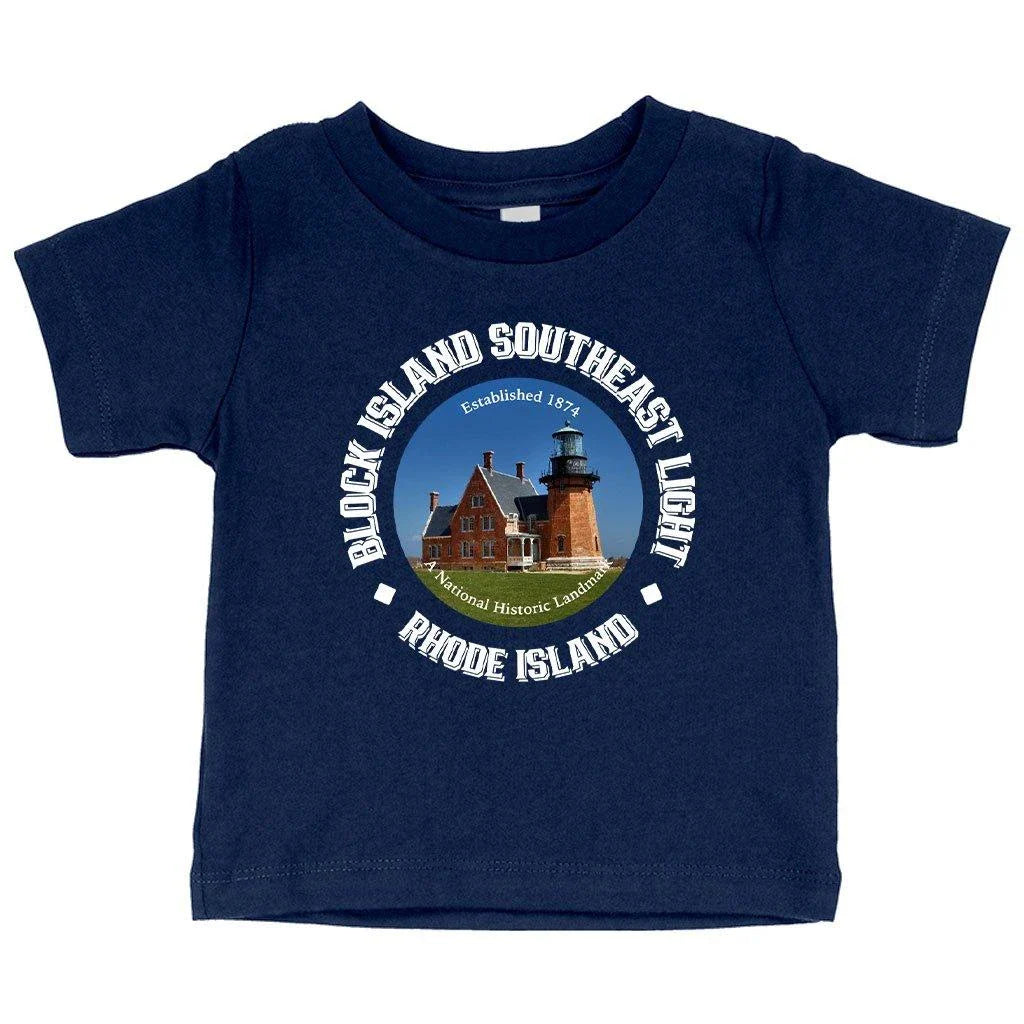 Baby wearing a comfortable, soft, and flexible Rhode Island-inspired t-shirt in white color