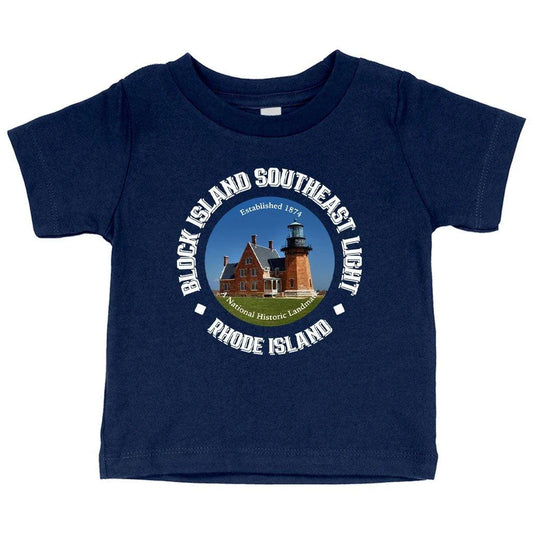 Baby wearing a comfortable, soft, and flexible Rhode Island-inspired t-shirt in white color