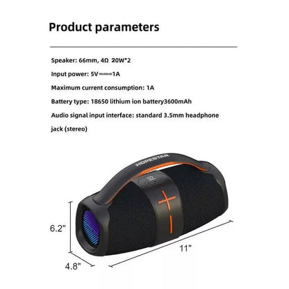 40W High-Power Portable Bluetooth Speaker with Dual Bass Radiators and RGB Lighting