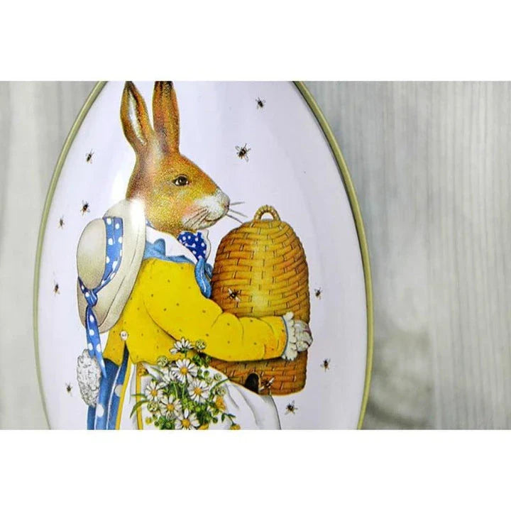 Decorative Easter Eggs Candy Jar - Festive tin container with egg-shaped design for storing and displaying Easter candies and treats