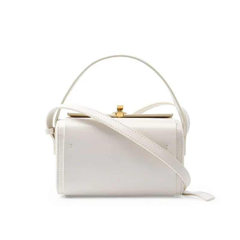 Luxury Genuine Leather Small Square Shoulder Bag in Black, Milk Apricot, Gray Blue, and Beige colors