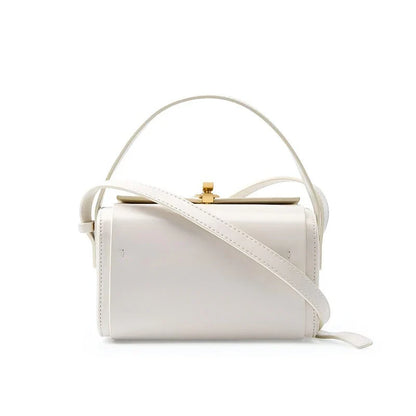 Luxury Genuine Leather Small Square Shoulder Bag in Black, Milk Apricot, Gray Blue, and Beige colors