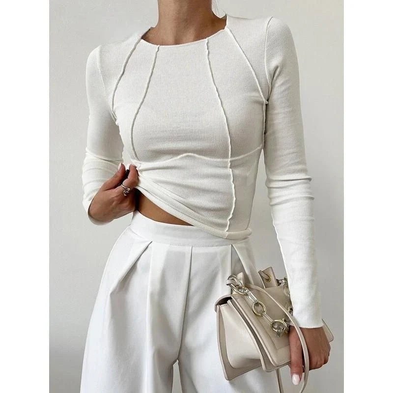 Autumn-Winter Casual Slim Fit Long Sleeve Tee in White, a versatile and comfortable long sleeve top for women