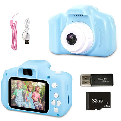 Kids mini HD digital video camera with 800W pixel sensor, 100-degree wide-angle lens, and 2.0-inch TFT screen