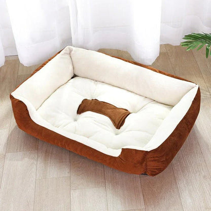 Cozy Large Pet Bed in Brown and Grey Colors, Featuring Premium Plush Fabric for Optimal Comfort and Warmth
