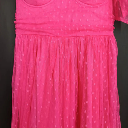 Fairy-inspired dress with mid-length silhouette, lace-up details, and luxurious polyester fabric
