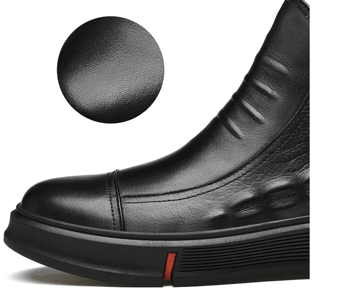 Premium casual leather boots for men in a durable martin boot style with a black color and rubber sole