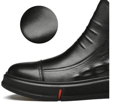 Premium casual leather boots for men in a durable martin boot style with a black color and rubber sole