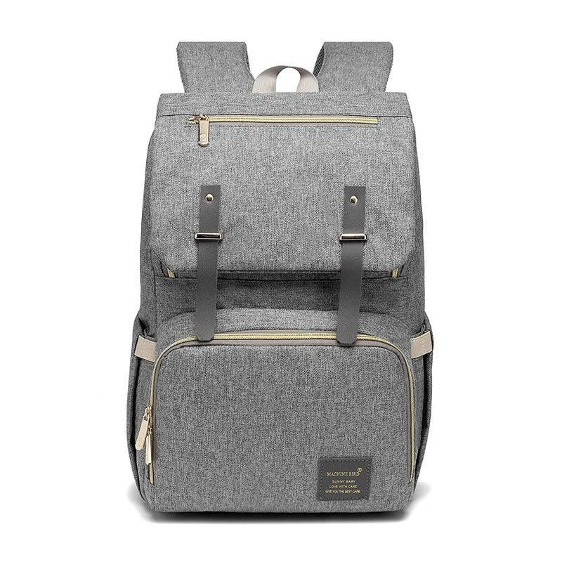 Premium diaper backpack with insulated pockets, stroller attachment, and USB charging port
