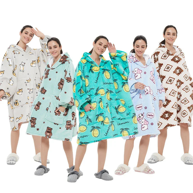 Large flannel pajamas in blue, pink, and elephant print pattern for cozy casual home comfort