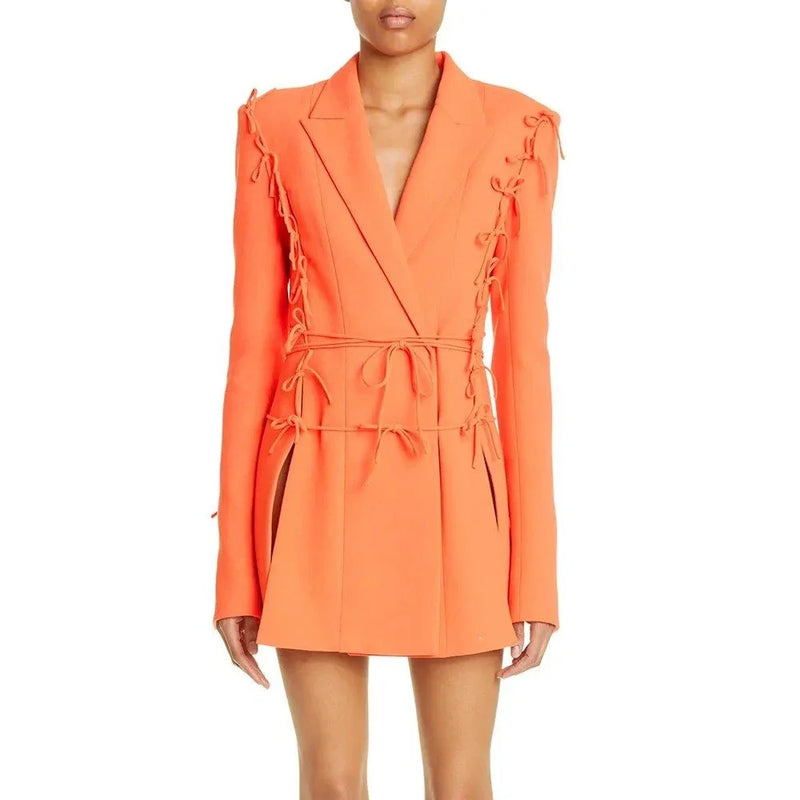 Hhomeenjoy Chic Notched Collar Long Sleeve Slimming Blazer with Elegant Bowknot