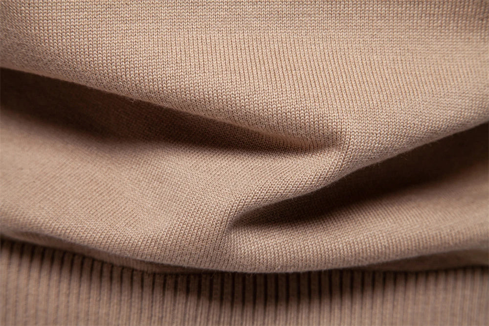 Cozy autumn and winter half-zip sweater in green, dark blue, khaki, and light gray colors