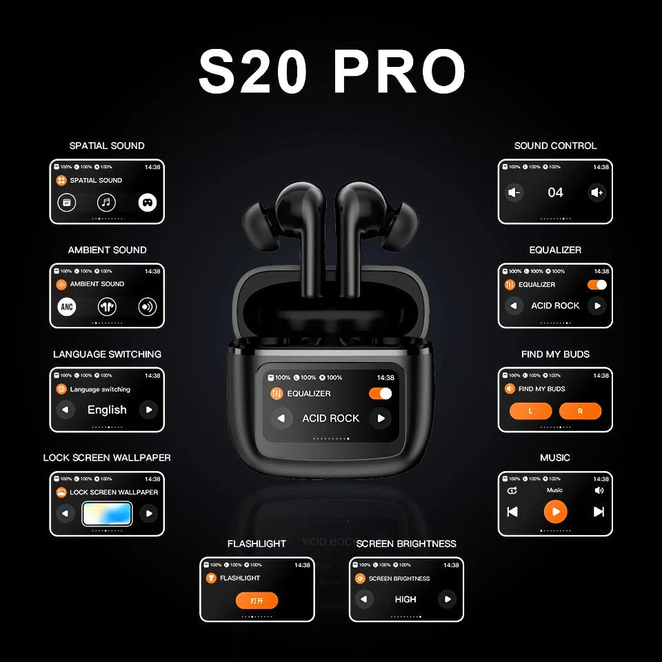 Advanced ANC wireless earphones with smart touchscreen charging case for seamless audio control