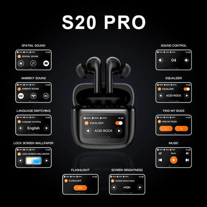 Advanced ANC wireless earphones with smart touchscreen charging case for seamless audio control