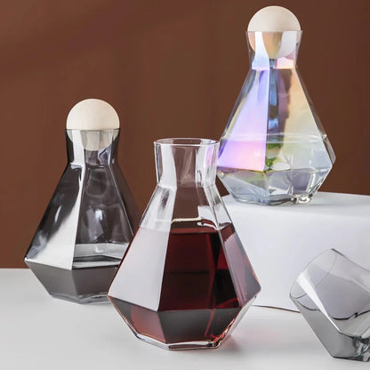 Elegant glass carafe set with ashwood lid, perfect for serving a variety of beverages and enhancing any table setting