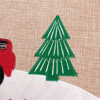 Premium linen Christmas tree skirt with snowflake pattern, perfect for adding elegance and winter charm to your holiday decor