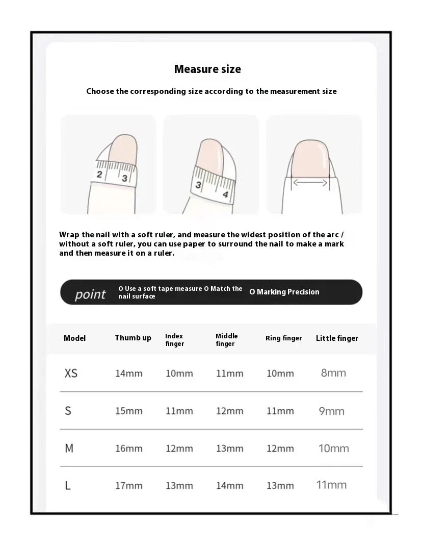 Handcrafted Almond French Nail Art in various sizes for custom wear and enhanced personal style