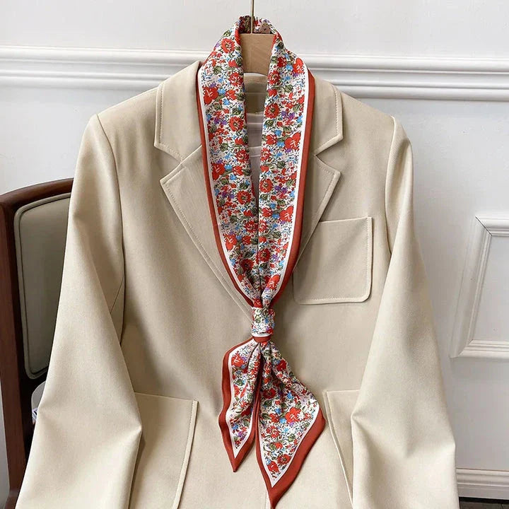 Floral print long polyester scarf in white, a versatile and stylish accessory for all seasons
