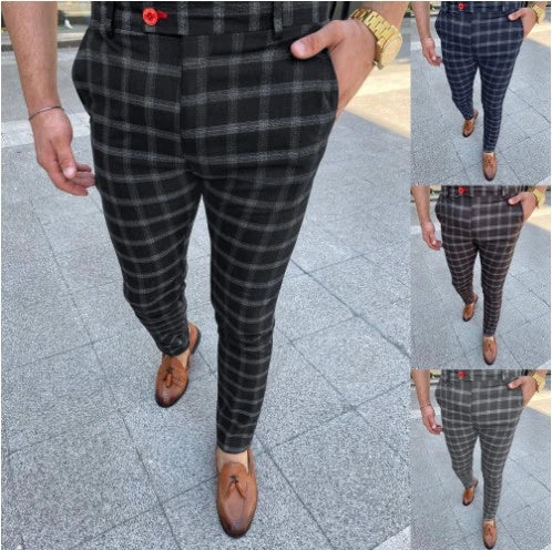 Men's Checked Casual Pants in Grey, Black, Blue, and Brown Colors