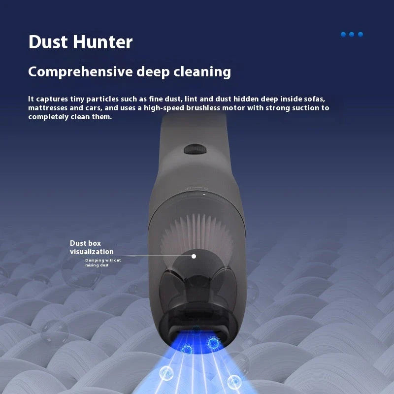 Cordless vacuum cleaner with wireless charging capabilities, powerful suction, and versatile blower function for cleaning home and car