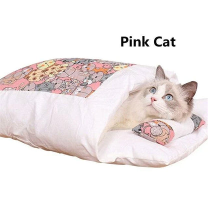 Cozy Cat Sleeping Bag Mat in various colors and sizes, providing a plush and comfortable sleeping surface for cats.