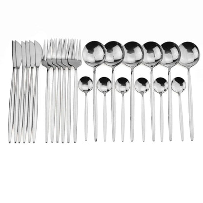 Premium 24-Piece Stainless Steel Tableware Set in Black - Durable, Elegant Dining Utensils with Sleek Design