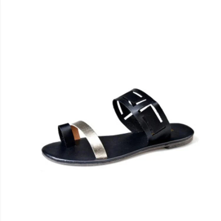Comfortable set-toe flat sandals and slippers in various colors, featuring breathable design and non-slip rubber soles for all-day wear