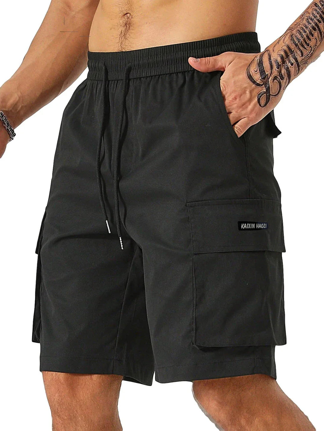 Drawstring waist men's workwear shorts with multiple pockets in various colors