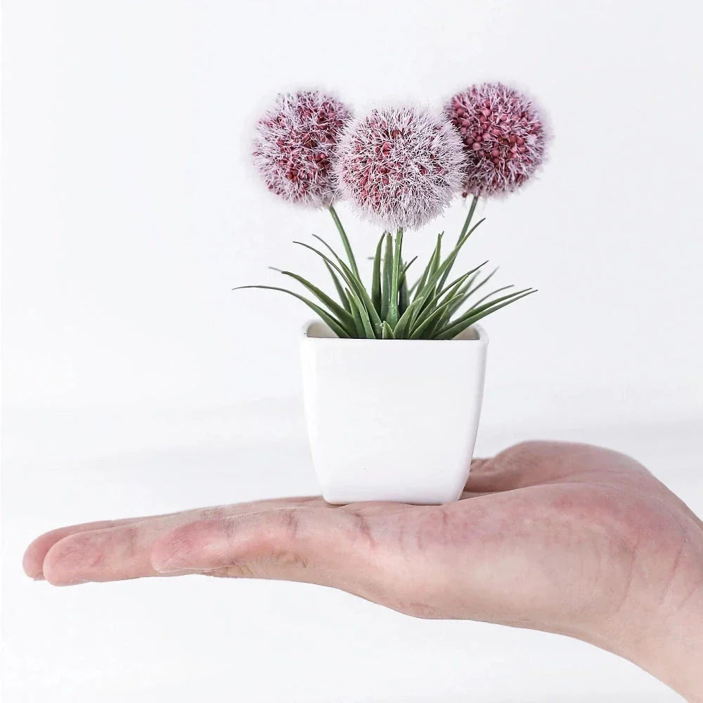 Lifelike artificial hairy ball bonsai plants in various colors for low-maintenance home and office decor