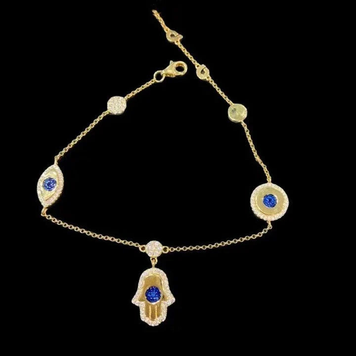 Demon Eye Jewelry Set with Necklace, Bracelet, and Earrings in Gold Tone