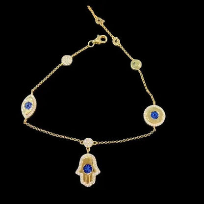Demon Eye Jewelry Set with Necklace, Bracelet, and Earrings in Gold Tone