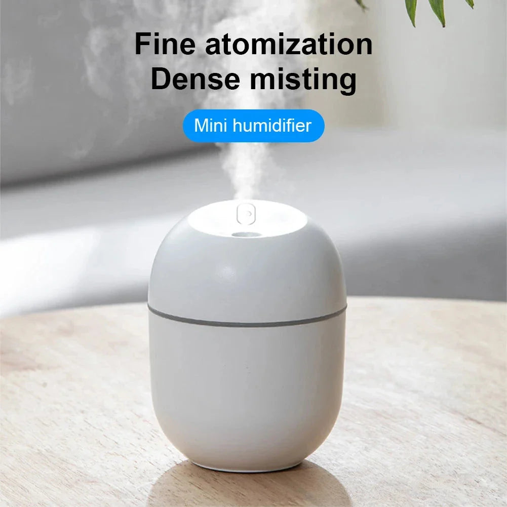 Compact Ultrasonic Humidifier, Aroma Diffuser and LED Night Lamp with 220ml Water Tank and USB Power Supply