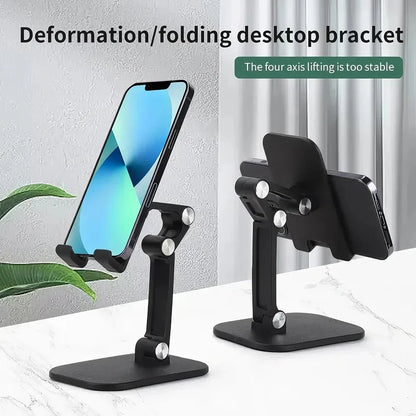 Adjustable and foldable desk phone holder with three-section design, providing hands-free convenience for mobile devices
