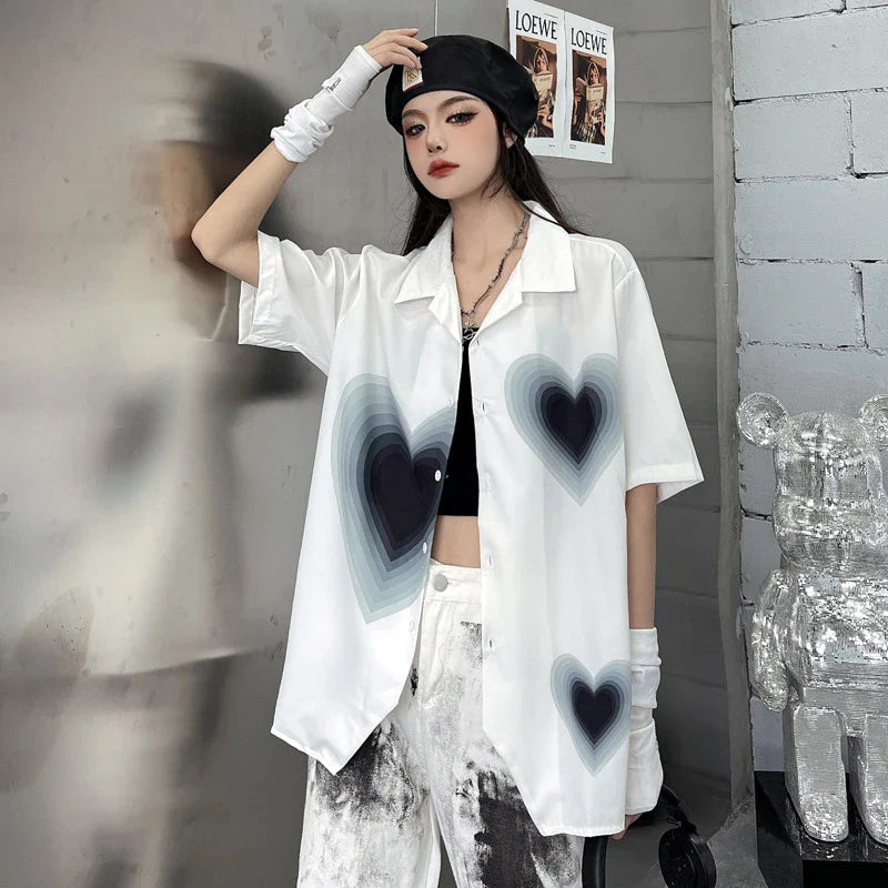 Hhomeenjoy US Premium Gradient Love Print Short Sleeve Shirt for Stylish Comfort