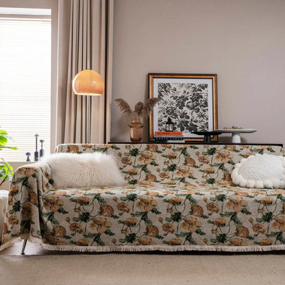 American style jacquard thick retro sofa cover in a floral pattern, designed to protect and enhance the look of a three-seat couch