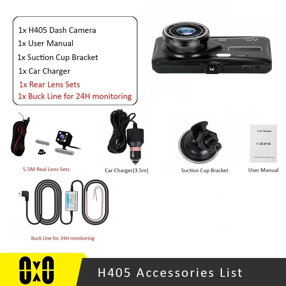 1080P Full HD Dual Dash Cam with Night Vision and 170 Degree Wide Angle Lens