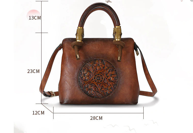 Bamboo shoulder bag with a roomy interior, multiple pockets, and a retro-inspired design for everyday use