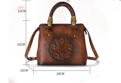 Bamboo shoulder bag with a roomy interior, multiple pockets, and a retro-inspired design for everyday use