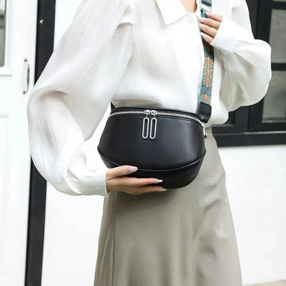 Chic genuine leather shoulder and crossbody bag for women in green color with a sleek, minimalist design