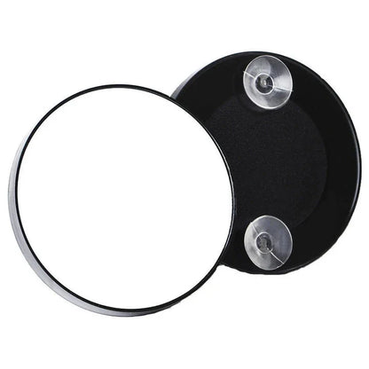 A high-definition magnifying mirror with a strong suction cup attachment for hands-free use in the bathroom or on the go.