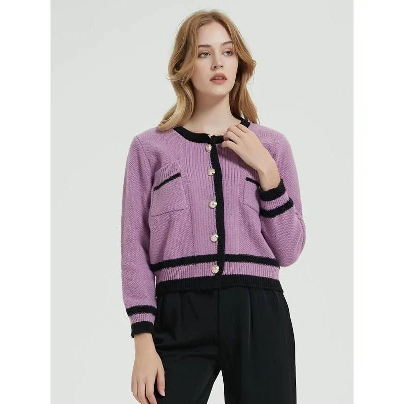 Cozy and Fashionable Purple Knit Cardigan for Women - Warm, Comfortable, and Stylish Outerwear