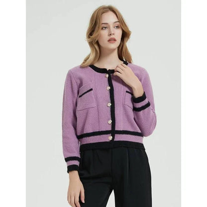 Cozy and Fashionable Purple Knit Cardigan for Women - Warm, Comfortable, and Stylish Outerwear