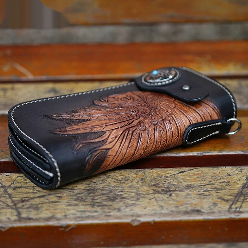Premium personalized leather wallet with stylish cloth exterior, featuring multiple card slots, coin pocket, and roomy main compartment for organized storage.
