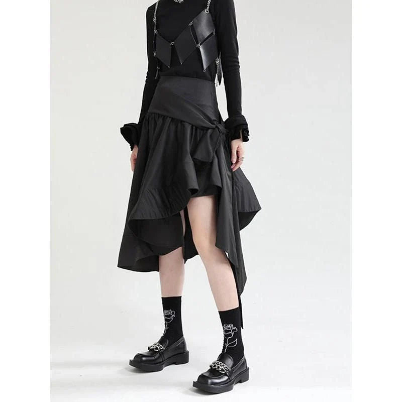 Hhomeenjoy Asymmetrical Ruffle Skirt with High-Waist Design