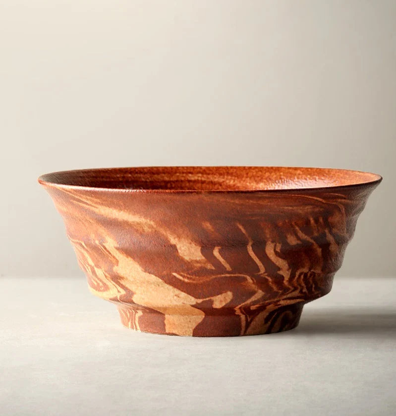 Elegant ceramic salad bowl with a personalized kiln-baked glaze design, perfect for serving fresh salads and dips